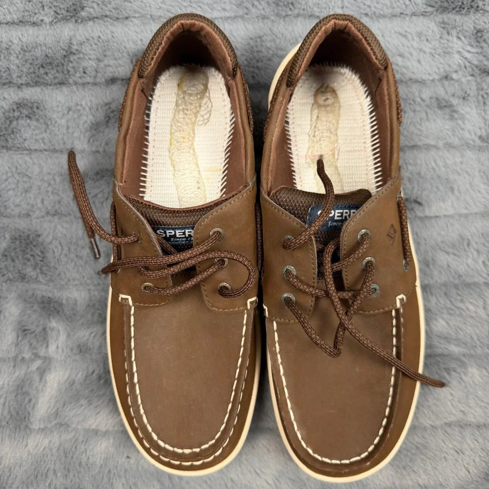 Sperry Convoy Boys Boat Shoes Brown Leather Loafers SCK261771 Size 7M
